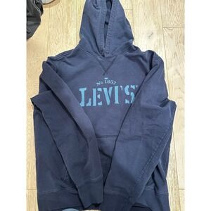 Levis Mens XL Navy Blue Graphic Logo Pullover Hoodie Sweatshirt No 1853 XL